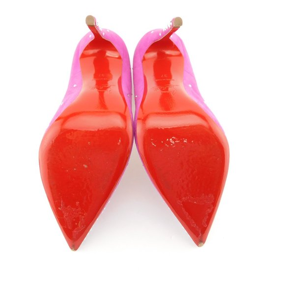 CHRISTIAN LOUBOUTIN Crystal Embellished Pink Suede Leather Stiletto Heels 37 - Picture 7 of 8